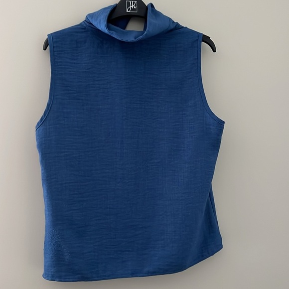 Blue Mandarin Collar Button Down Shirt - Picture 2 of 4